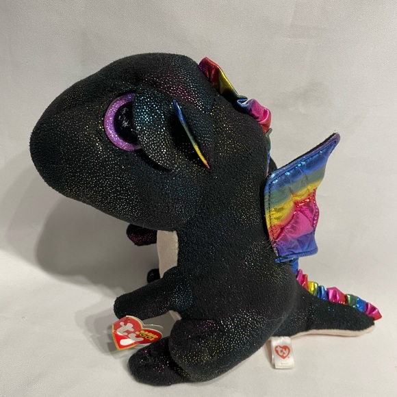 Big 8” Ty Beanie Boo Anora The Black Sparkle Rainbow Dragon Plush Good Condition - Picture 1 of 9